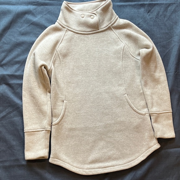 prAna Tri Thermal Threads Women's Tunic Cream Cowl Neck Sweater - Picture 3 of 13